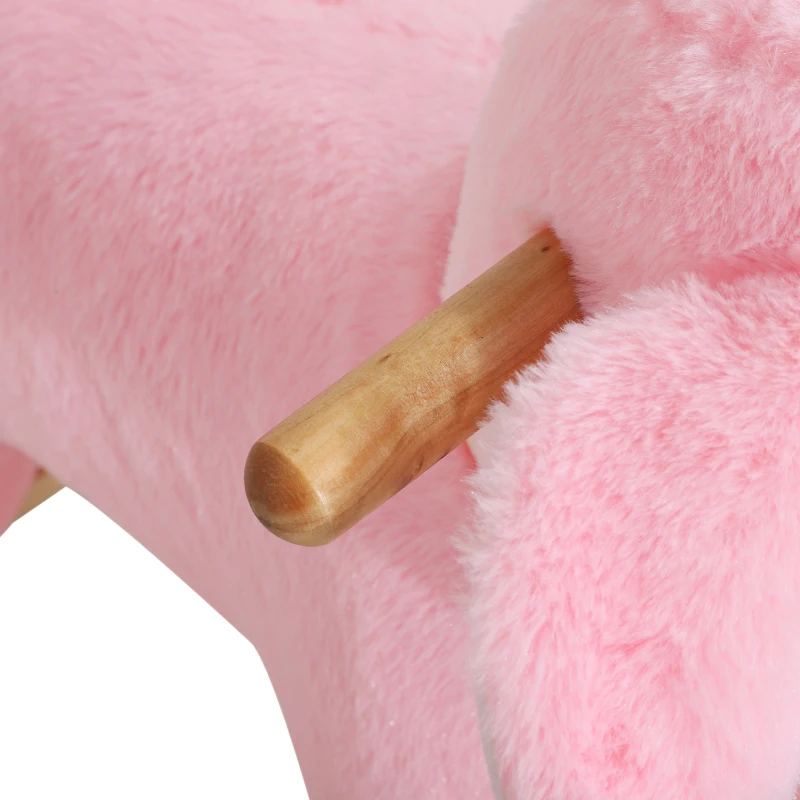 Qaba Lamb Rocking Horse Sheep Stuffed Animal Ride On Rocker for Kids / Nursery - Wooden Plush - Pink