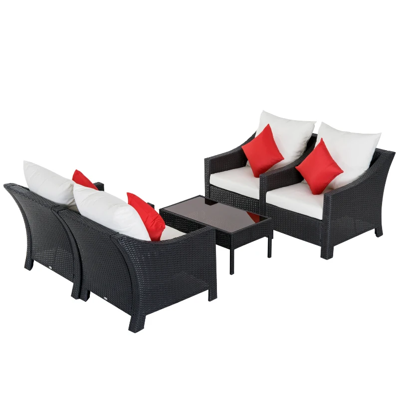 Outsunny 4 Piece Outdoor Patio Rattan Wicker Loveseat and Chair Set