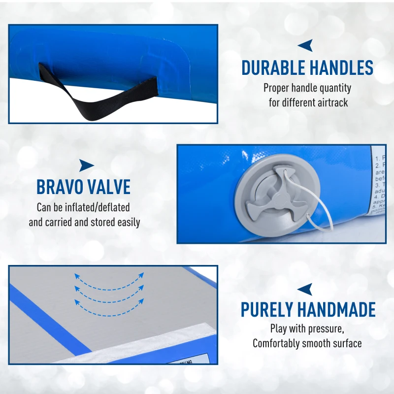 Soozier Gym Exercise Mat 10’ Air Track - Light Grey/Blue