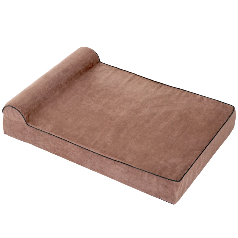PawHut Orthopedic 52" x 36" Suede Padded Pet Dog Bed  Memory Foam Bolster with Pillow - Brown with Army Green Liner