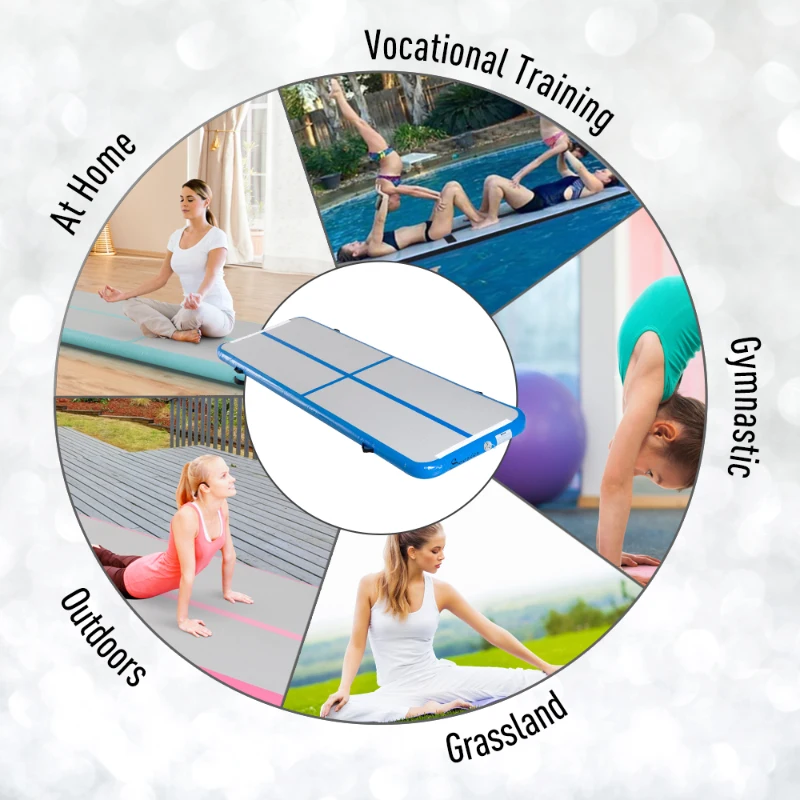 Soozier Gym Exercise Mat 10’ Air Track - Light Grey/Blue