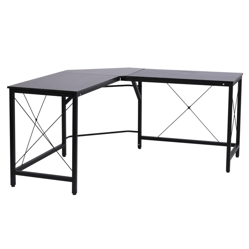 HOMCOM Wood Metal Modern L Shaped Corner Computer Desk - Black