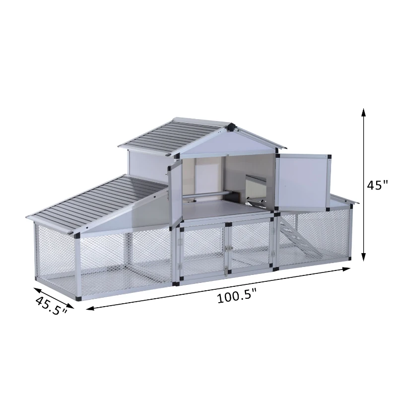 Pawhut 100” Plastic Backyard Chicken Coop Kit with Nesting Box and Outdoor Run