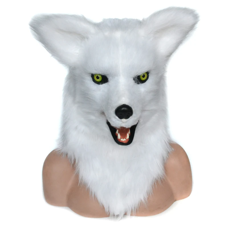HomCom White Fox Costume Mouth Mover Hood