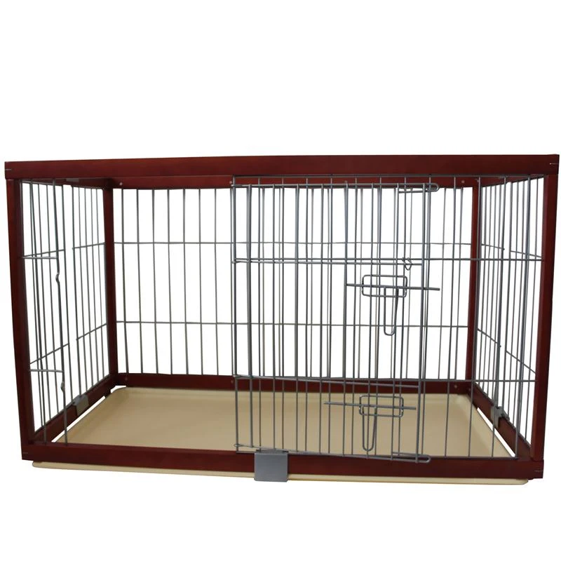 Pawhut Deluxe Folding Wood Pet Dog Pen - 37"L x 25"W x 28"H - Cherry Red