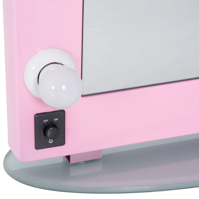 HOMCOM 20" x 26" Aluminum Alloy 26” Dimmable Illuminated Hollywood Style Vanity Mirror Mounted Home with 12 LED Bulbs - Pink