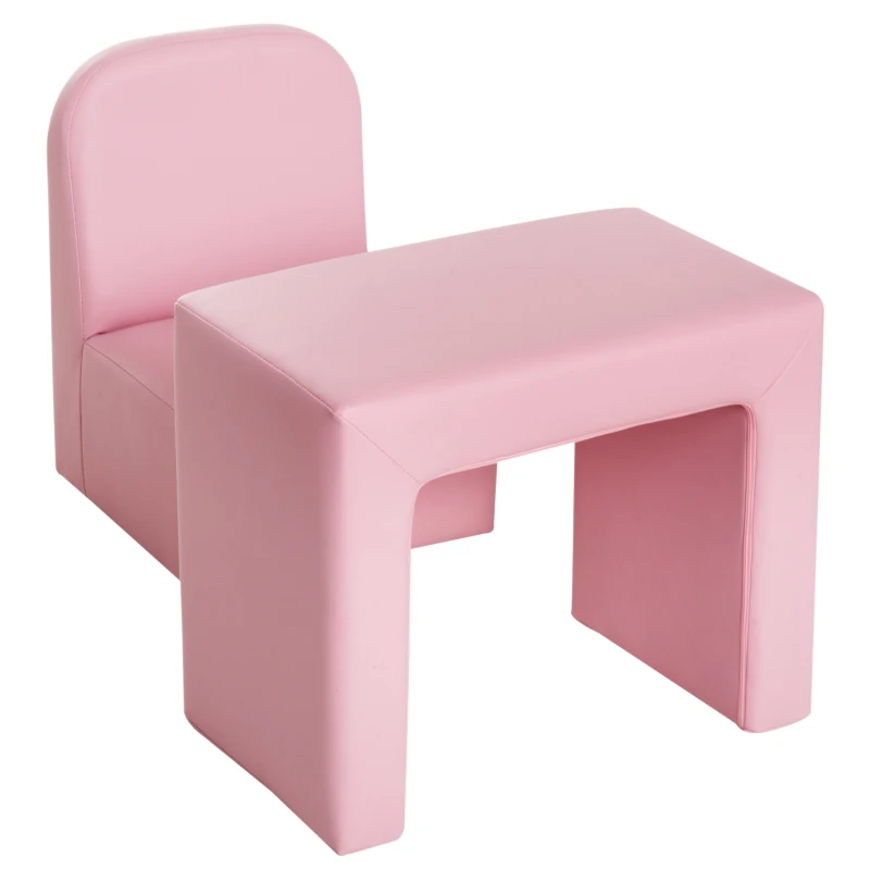 Qaba 2-in-1 Children's Multifunctional Convertible Table and Chair Set for Playroom - Pink