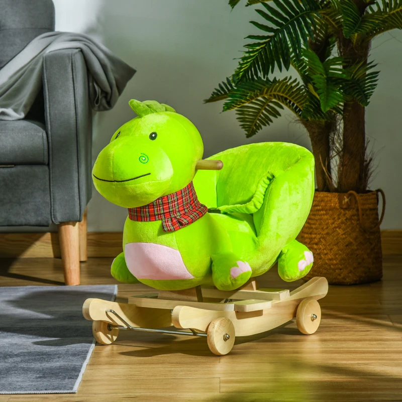 Qaba 2-in-1 Kid Ride on Rolling Rocking Rider Wheeled Plush Dinosaur Toy w/ 1 Song