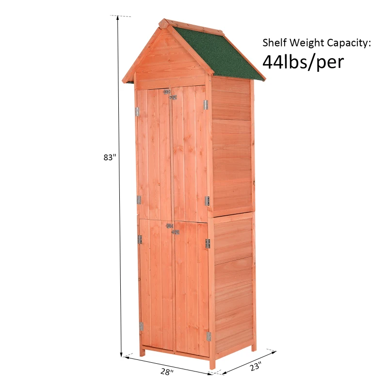 Outsunny Solid Pine Wood Lockable 4-Door Storage Shed with Shelving for Your Backyard Garden Organization Needs