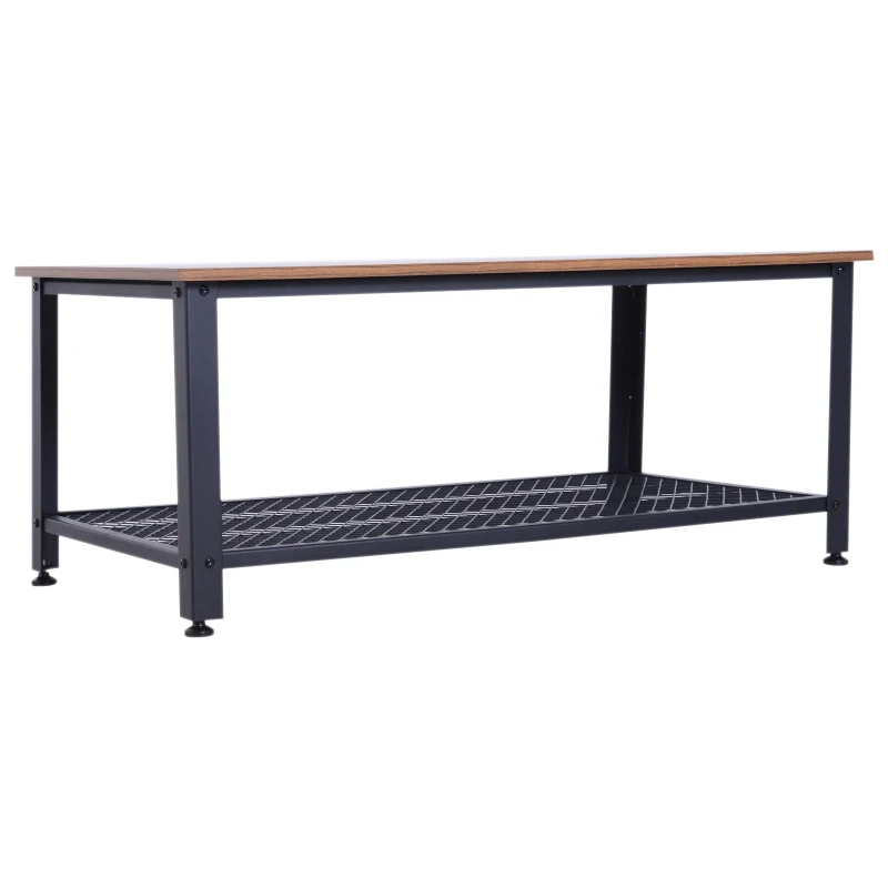 Industrial Style Coffee Cocktail Table Modern with Storage Shelf for Living Room Wood Grain Look