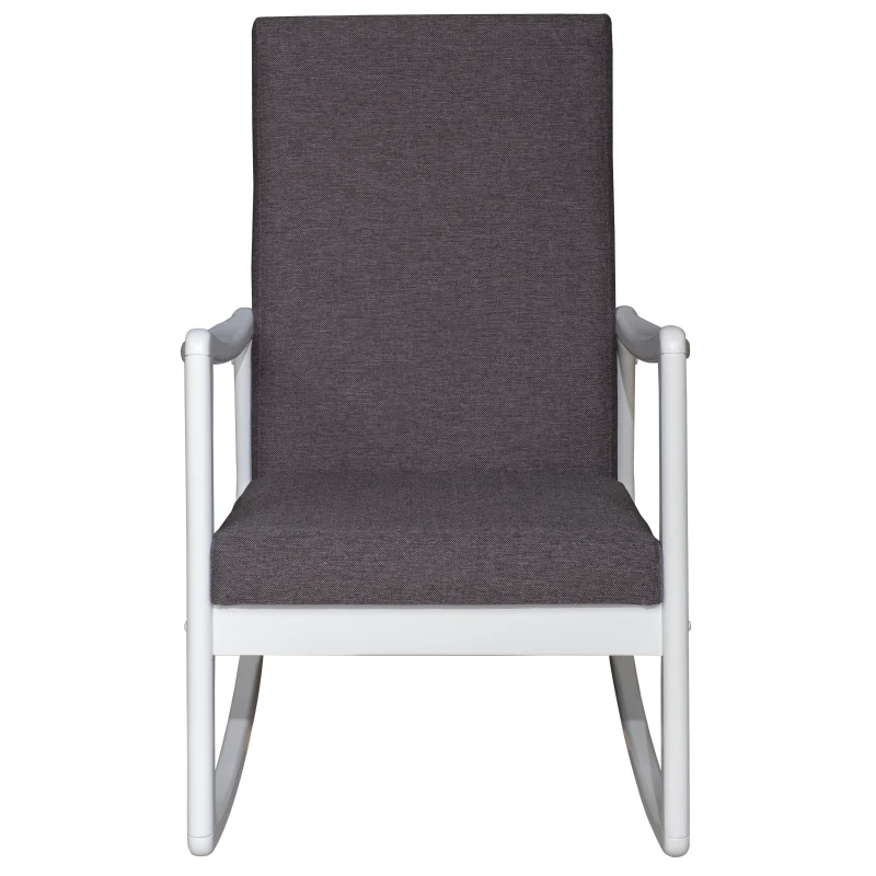 HomCom Modern Wood Rocking Chair Indoor Porch Furniture for Living Room - White / Gray with Cushion