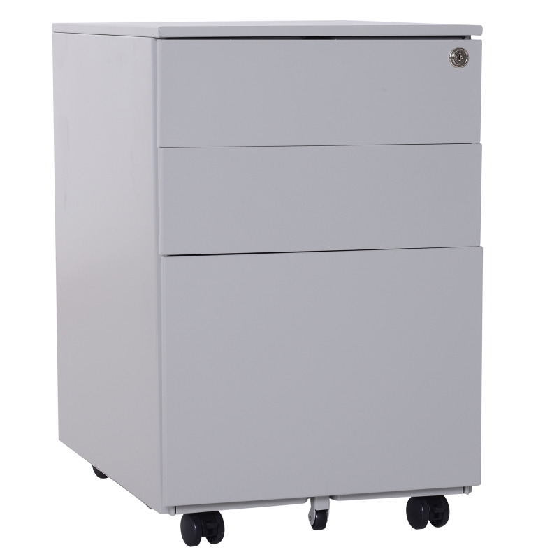 Vinsetto 24" Metal 3 Drawer Locking Under Desk Filing Cabinet On Wheels - Grey