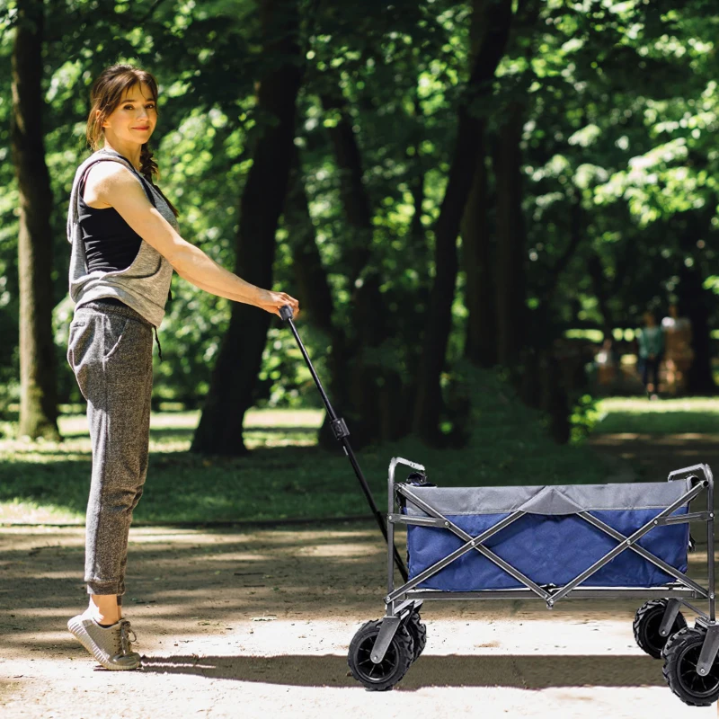 Aosom All Terrain Folding Wagon Utility Collapsible Cart for Pavement,Gravel,Grass,Sand,Mud,Dirt Roads,Hills 265lbs Capacity Blue