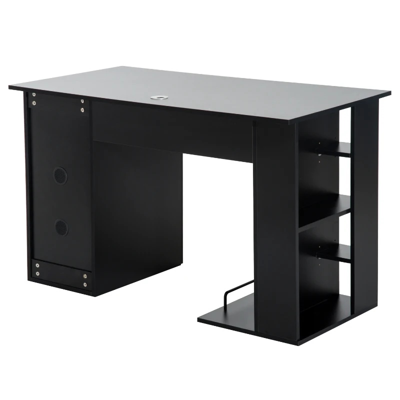 HomCom 47" Compact Wooden Modern Home Office Desk with Storage Shelves and Cabinet - Black