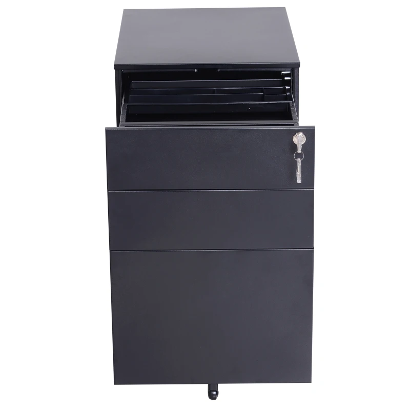Vinsetto 24" Metal 3 Drawer Locking Under Desk Filing Cabinet On Wheels - Black