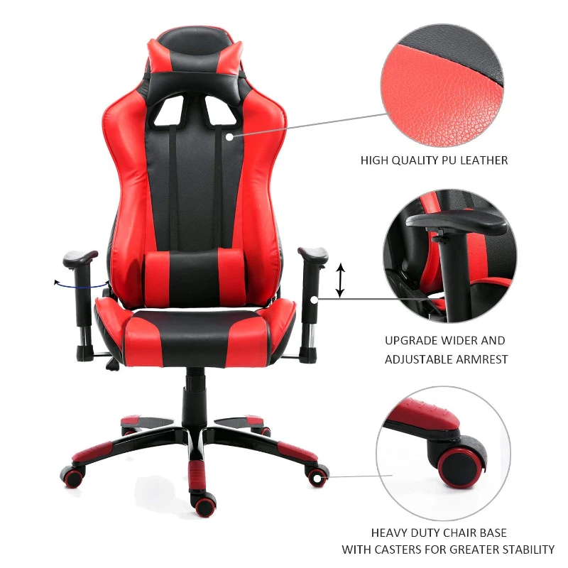 HomCom High Back Racing Style Ergonomic Gaming Chair With Support Pillows - Black / Red