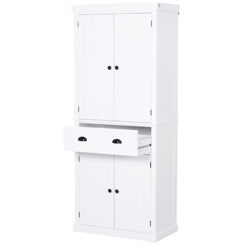 HomCom 72" Large Colonial Free Standing Wooden Kitchen Pantry Cupboard Storage Cabinet - White