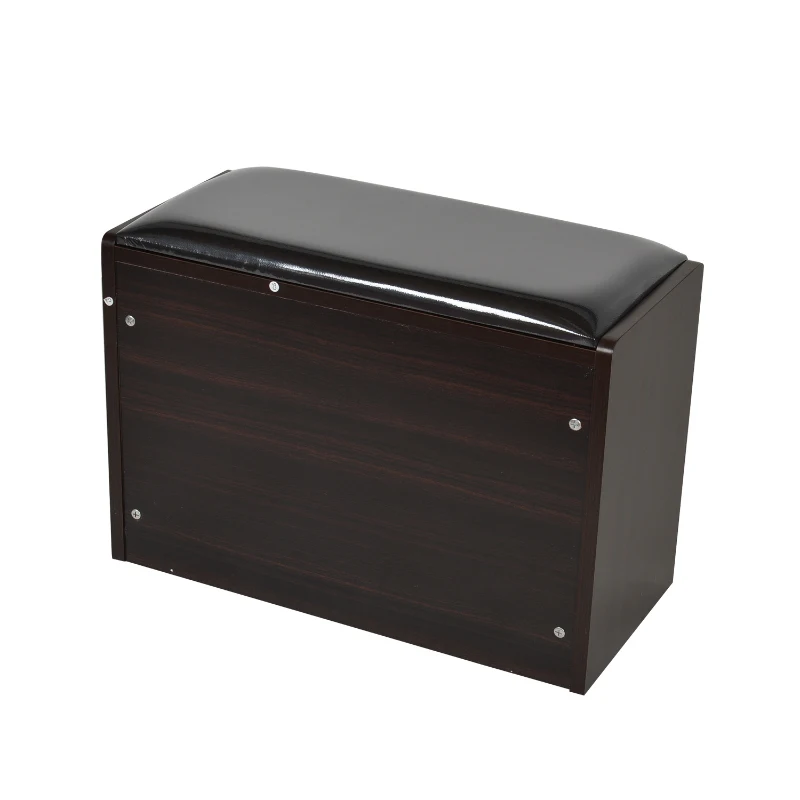 HomCom Compact Wooden Cube Ottoman 9 Pair Shoe Rack Storage Bench - Dark Brown Wood Grain