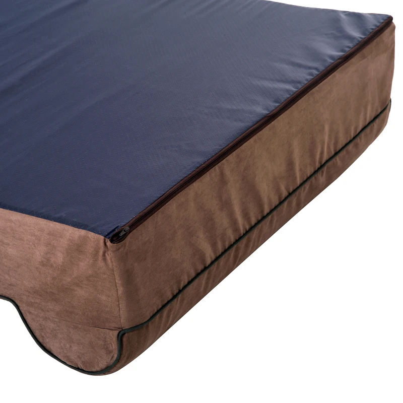 PawHut Orthopedic 52" x 36" Suede Padded Pet Dog Bed  Memory Foam Bolster with Pillow - Brown with Army Green Liner