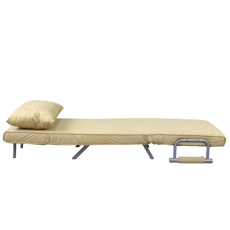 HomCom Single Person Folding 5 Position Steel Convertible Sleeper Bed Sofa Chair- Cream White