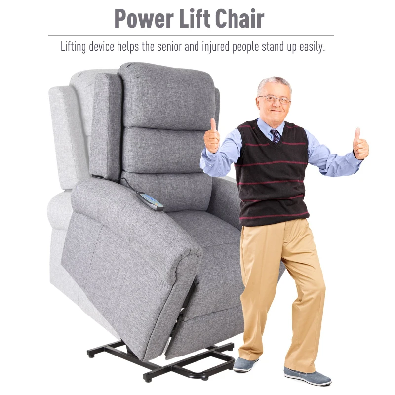 HOMCOM Power Lift Chair Heated Vibrating Massage Recliner Sofa with Remote Grey