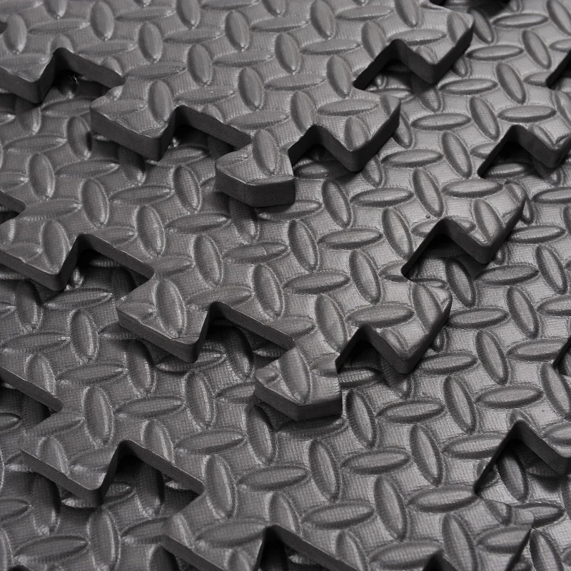 Soozier 24" x 24" 18 Piece 72 sq ft Interlocking Protective Exercise Floor Tiles - Black Diamond Plate