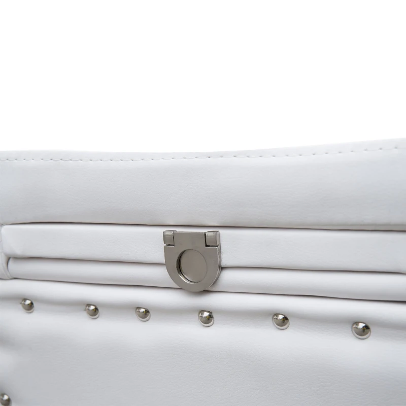 HomCom 17” Cube Faux Leather Storage Ottoman Footrest With Decorative Pull Out Tray - White