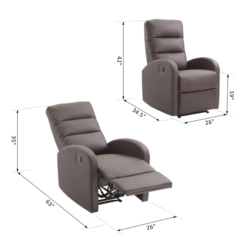 HomCom Modern PU Leather Living Room Manual Recliner Lounger Sofa Chair - Brown