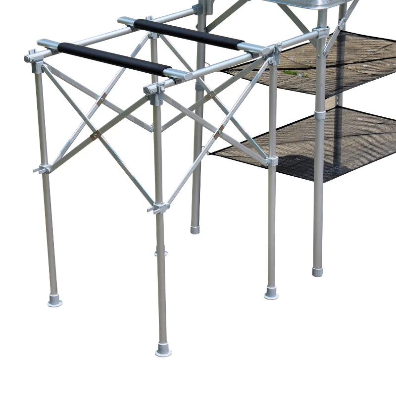 Outsunny 4.5' Compact Portable Folding Suitcase Camp Kitchen Outdoor Camping Table with Windscreen