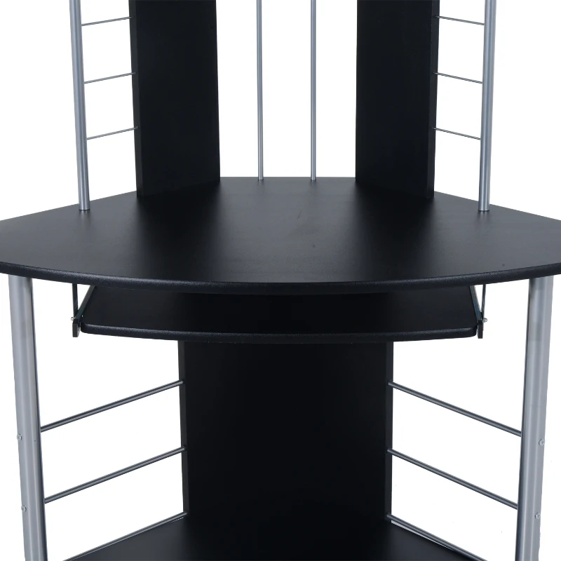 HomCom 45" Arch Tower Compact Modern Corner Computer Workstation Desk With Keyboard Tray And Shelves - Black