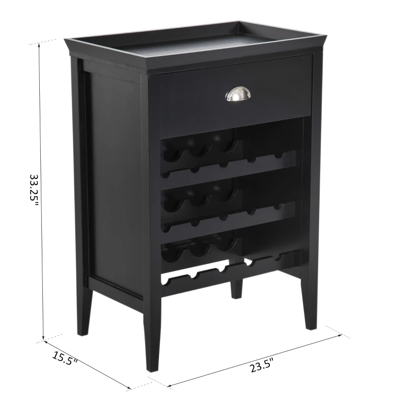 HomCom 33" 15 Bottle Floor Wine Rack Storage Cabinet - Black