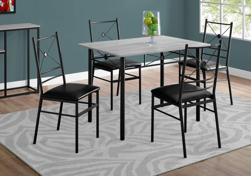 Monarch 5 Piece 43" Rectangular Metal Framed Table and Chairs Dining Set - Grey / Black
