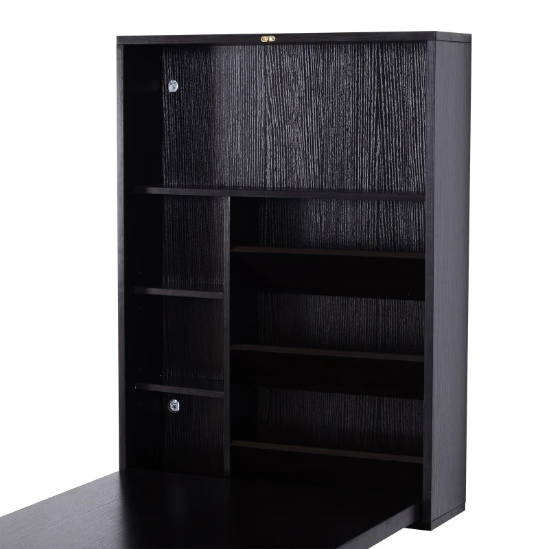 HomCom Wooden Contemporary Corner Writing Table Fold Out Convertible Wall Mount Desk - Espresso Brown