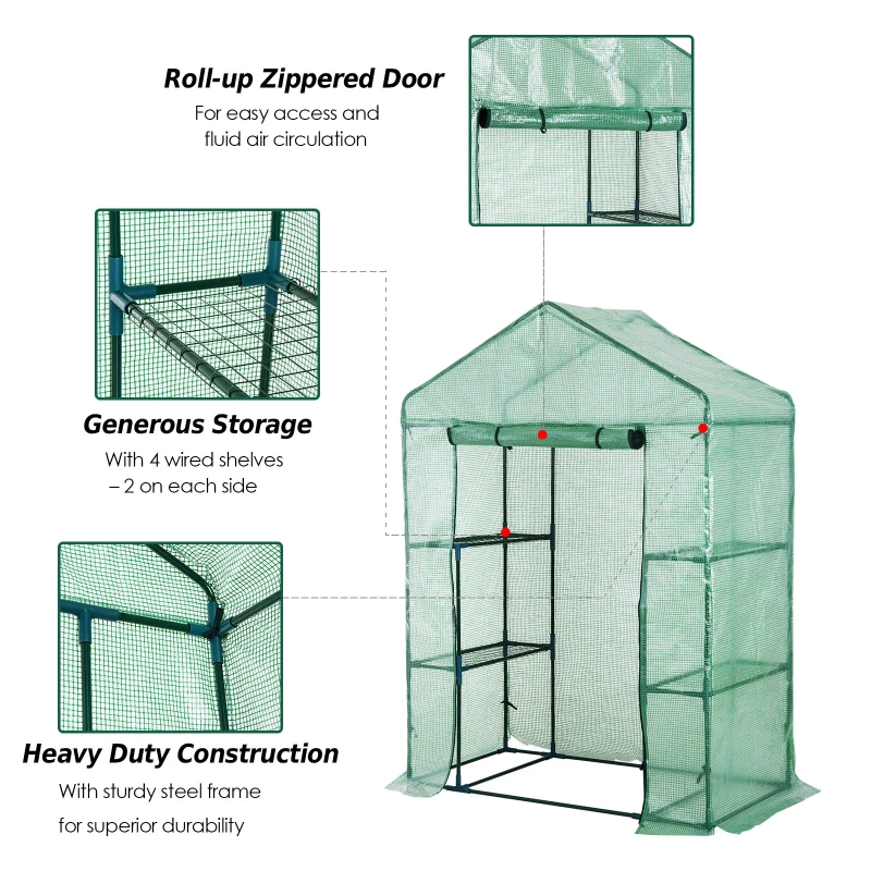 Outsunny 4.5’ x 2.5’ x 6.5’ 2 Tier 4 Shelf Outdoor Portable Walk-In Greenhouse