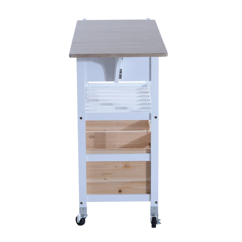 HomCom 34" Rolling Drop-Leaf Kitchen Trolley Serving Cart with Wine Rack