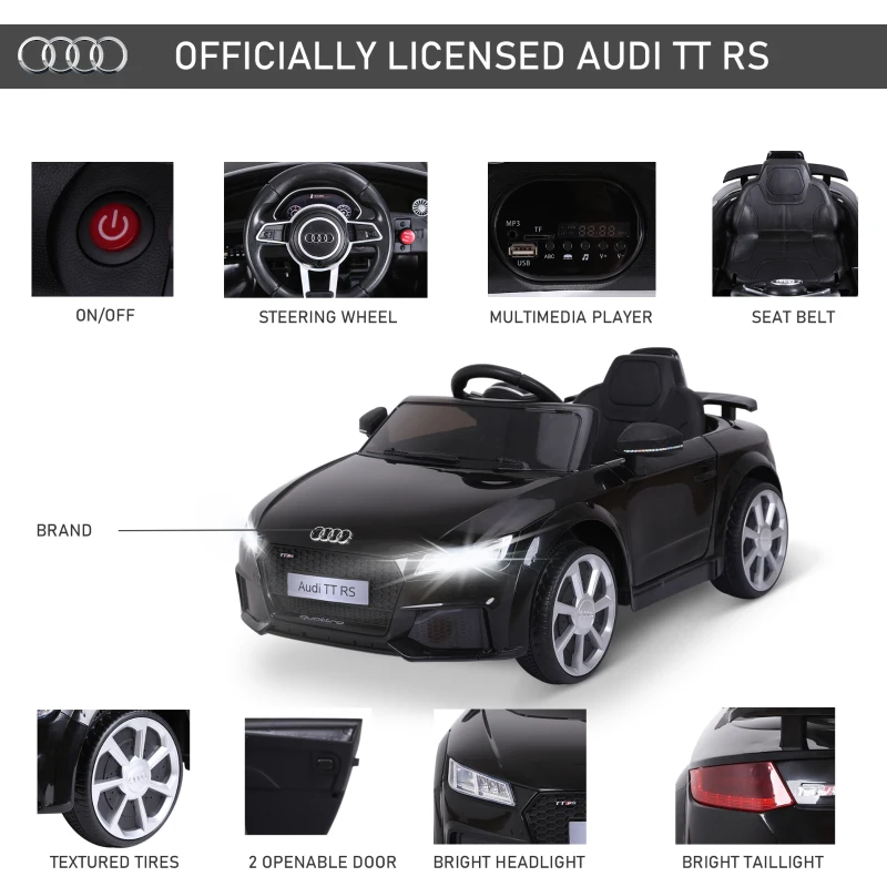 Aosom 6V Audi TT RS Kids Outdoor Electric Sports Car Luxury Ride On Vehicle Toy One Seat with Remote Control - Black