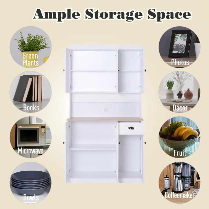 HOMCOM 71" Buffet with Hutch, Modern Kitchen Pantry Storage Cabinet with Microwave Oven Countertop, Drawer, White