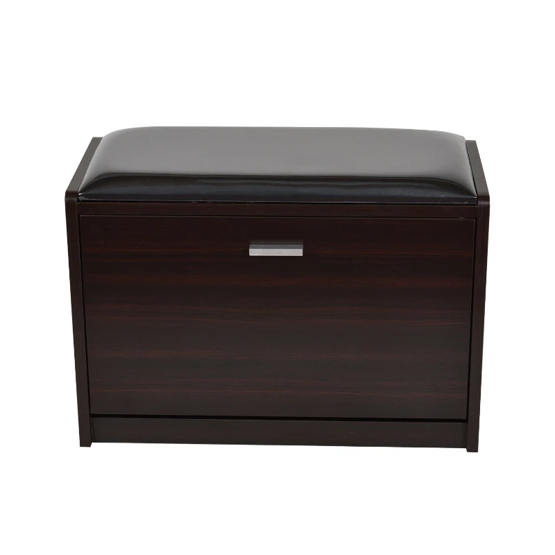 HomCom Compact Wooden Cube Ottoman 9 Pair Shoe Rack Storage Bench - Dark Brown Wood Grain