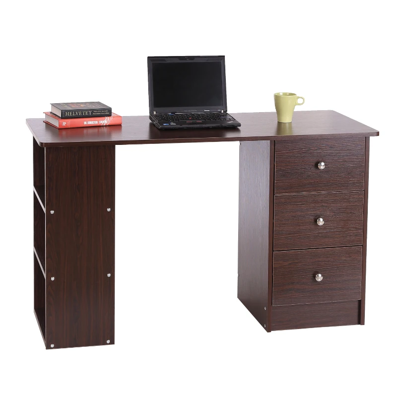 HomCom 47” Wooden Home Office Computer Desk With Shelves 3 Drawers - Espresso Brown