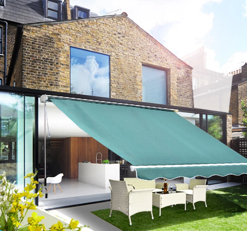 Outsunny 6' Drop Arm Manual Retractable Window Awning - Green