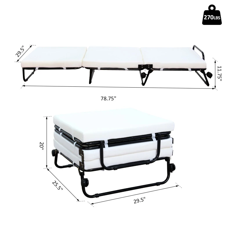 HomCom Twin Size Folding Convertible Sleeper Bed Ottoman with Beige Slipcover