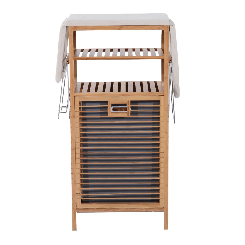 HomCom Collapsible Ironing Board and Shelving Unit with Hamper