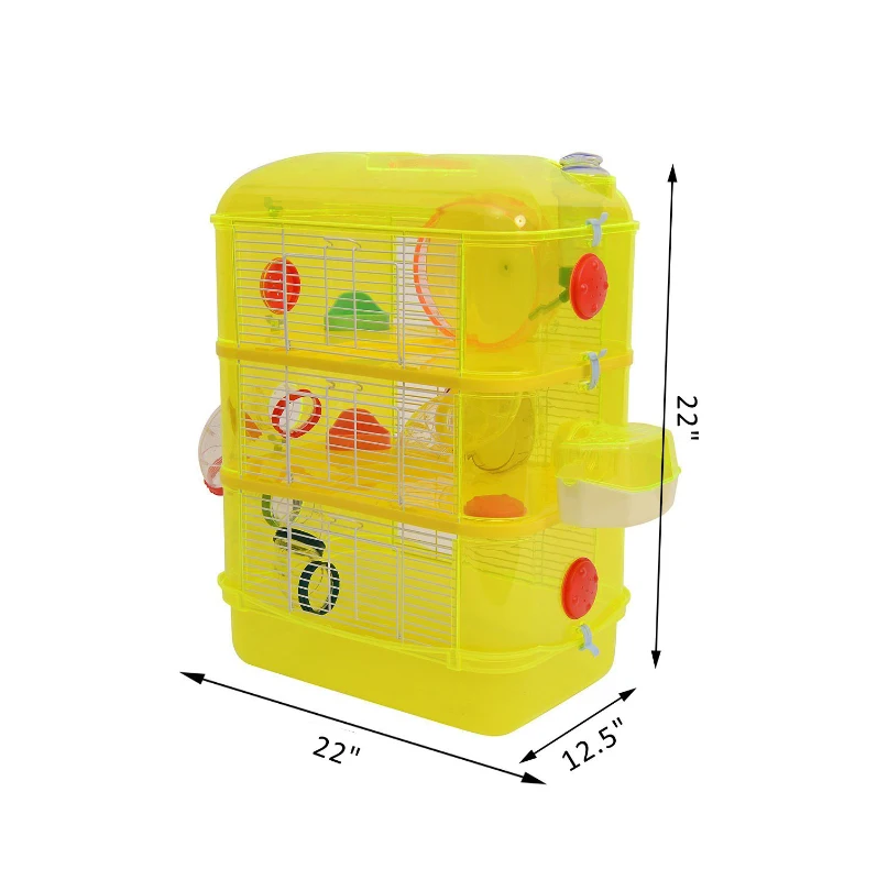 Open Box Pawhut 3 Story Happy Hamster Habitat Pet Critter Cage (Yellow)