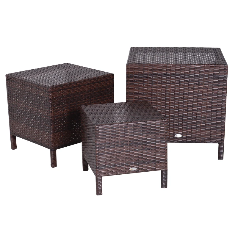 Outsunny 3 Piece Rattan Wicker Outdoor Compact Nesting Table Patio Dining Set