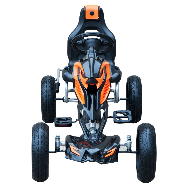 Aosom Kids Outdoor Pedal Powered Ride-On Go Kart Racer Car with Hand Brake and Non-Slip Wheels - Orange