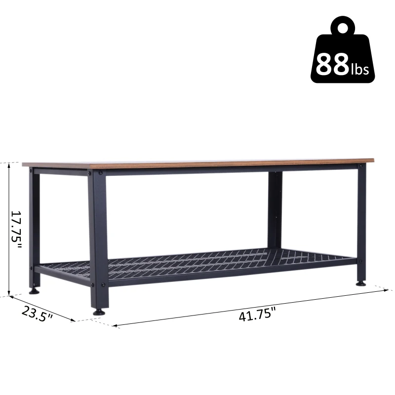 Industrial Style Coffee Cocktail Table Modern with Storage Shelf for Living Room Wood Grain Look
