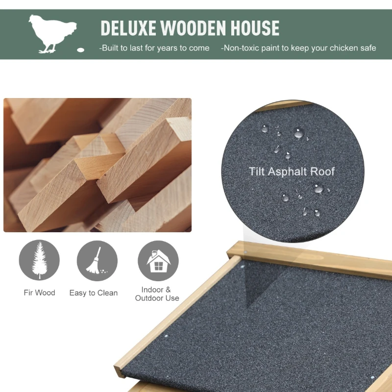 PawHut Outdoor Wooden Chicken Coop Hen House with Nesting Box and Run