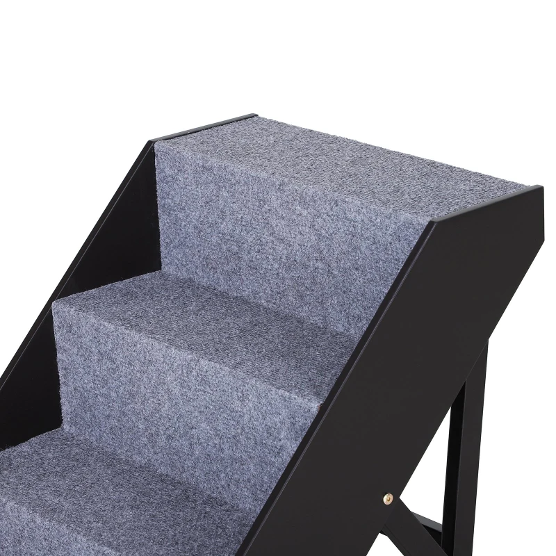 Open Box PawHut 4 Step Height Adjustable Folding Pet Stairs for Small to Medium Dogs  Wood Felt Fabric - Dark Brown