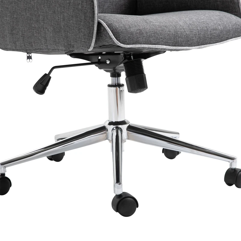 Vinsetto Adjustable Linen Fabric Swivel Home Office Chair with Arms  Upholstered  High Back  Grey