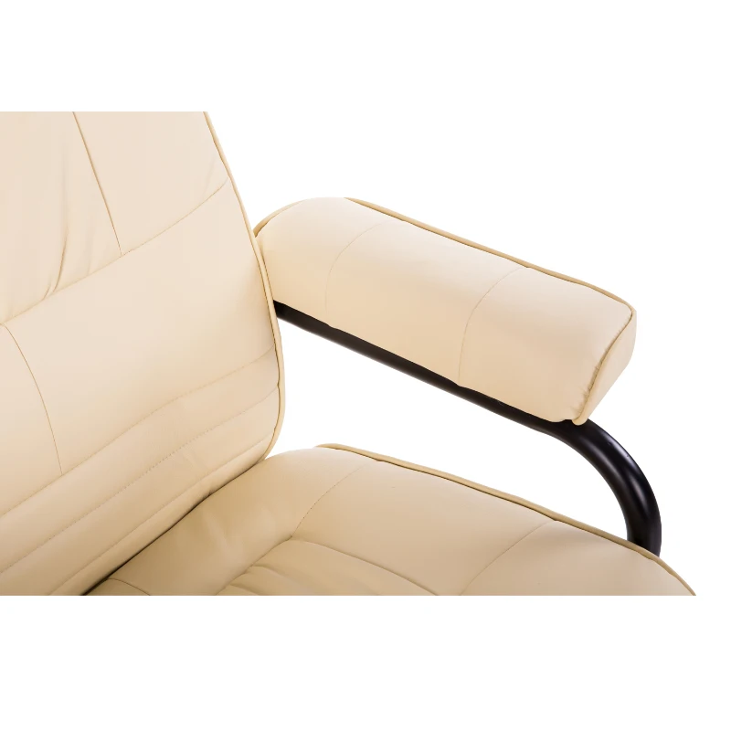 HOMCOM Massaging PU Leather Recliner and Ottoman with Leather Wrapped Base - Cream White